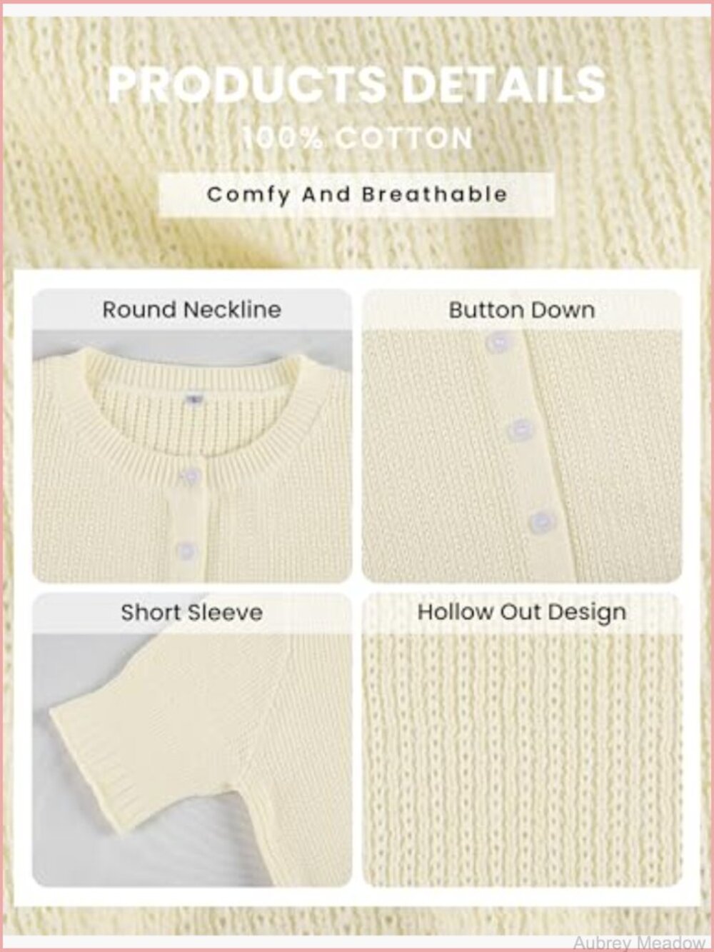 Knit Cardigan Half Sleeve Open Front Button Down Round Neck Lightweight Ribbed - Picture 6 of 7